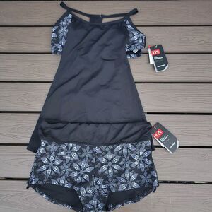 TYR Durafast Womens Edessa Shea 2n1 Tankini & Matching Boyshorts Grey Size S New